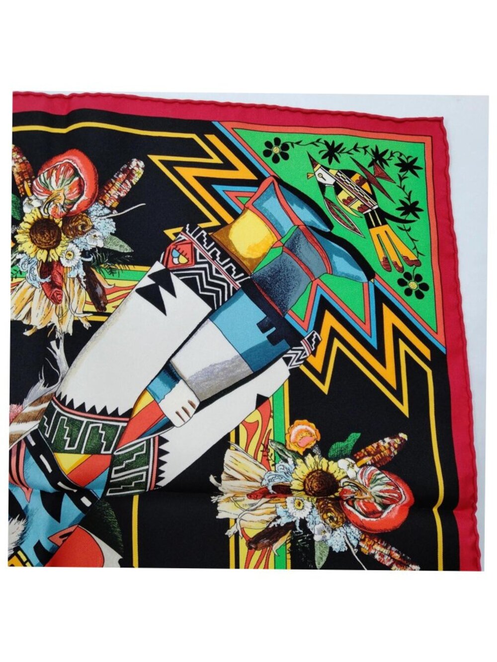 Authentic Hermès Kachinas Carré 90 Silk Scarf Black Multicolor - Picture 6 of 10